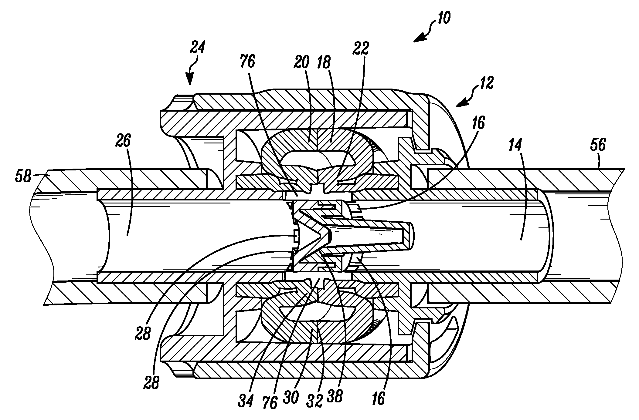 Aseptic connector with deflectable ring of concern and method