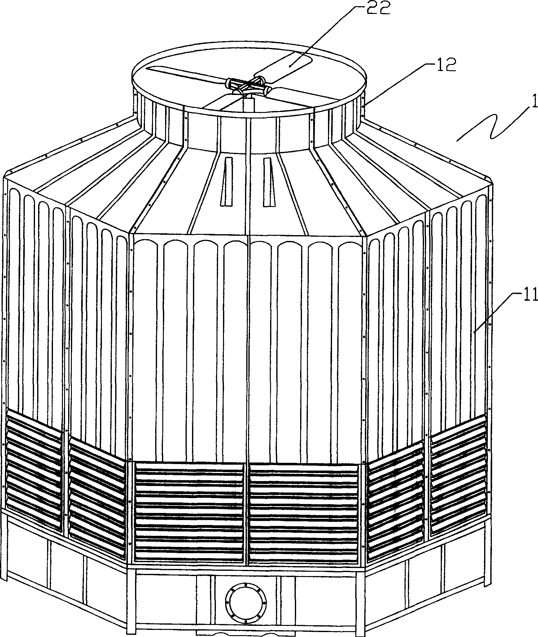 Polygonal counterflow type cooling tower