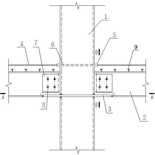 Connecting node for steel pipe concrete post and outside U-shaped steel and concrete composite beam