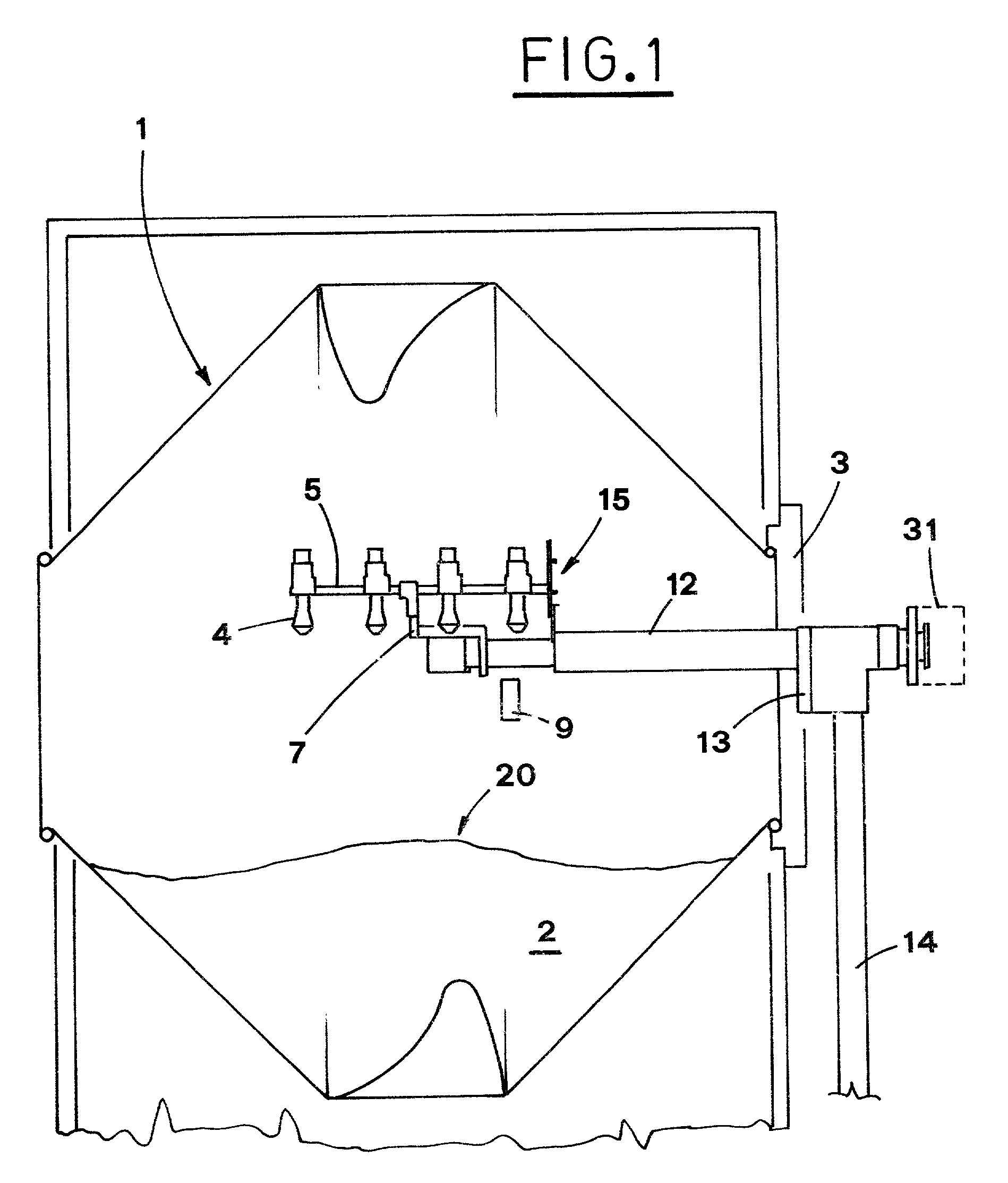 Device for moving and orienting spraying nozzles in a coating pan