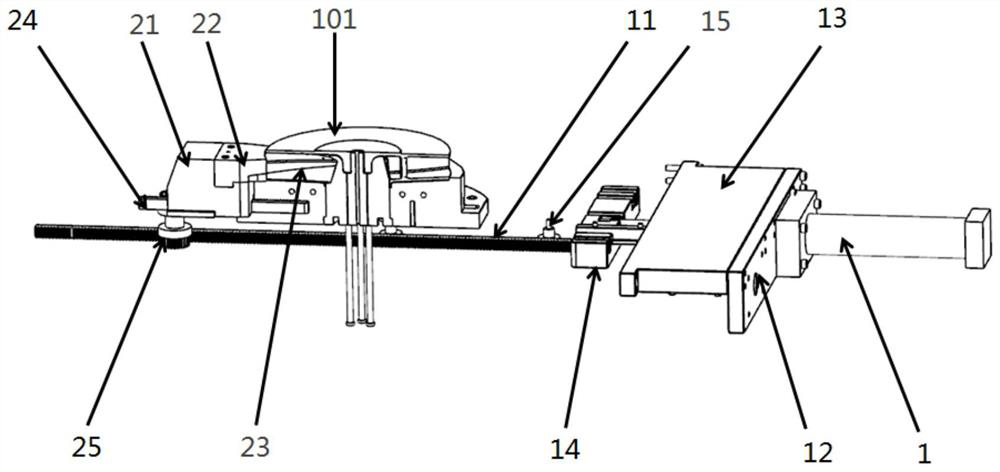 Oil cylinder, rack and large-stroke secondary sliding block mold structure and mold assembly