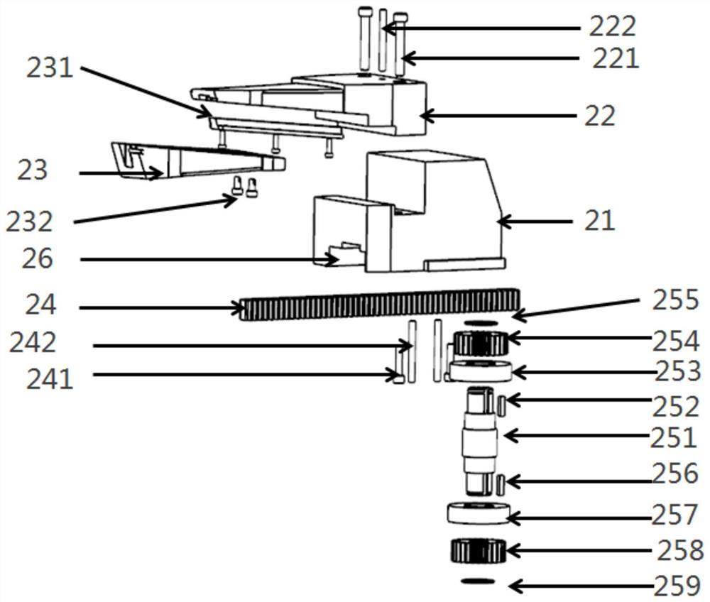 Oil cylinder, rack and large-stroke secondary sliding block mold structure and mold assembly