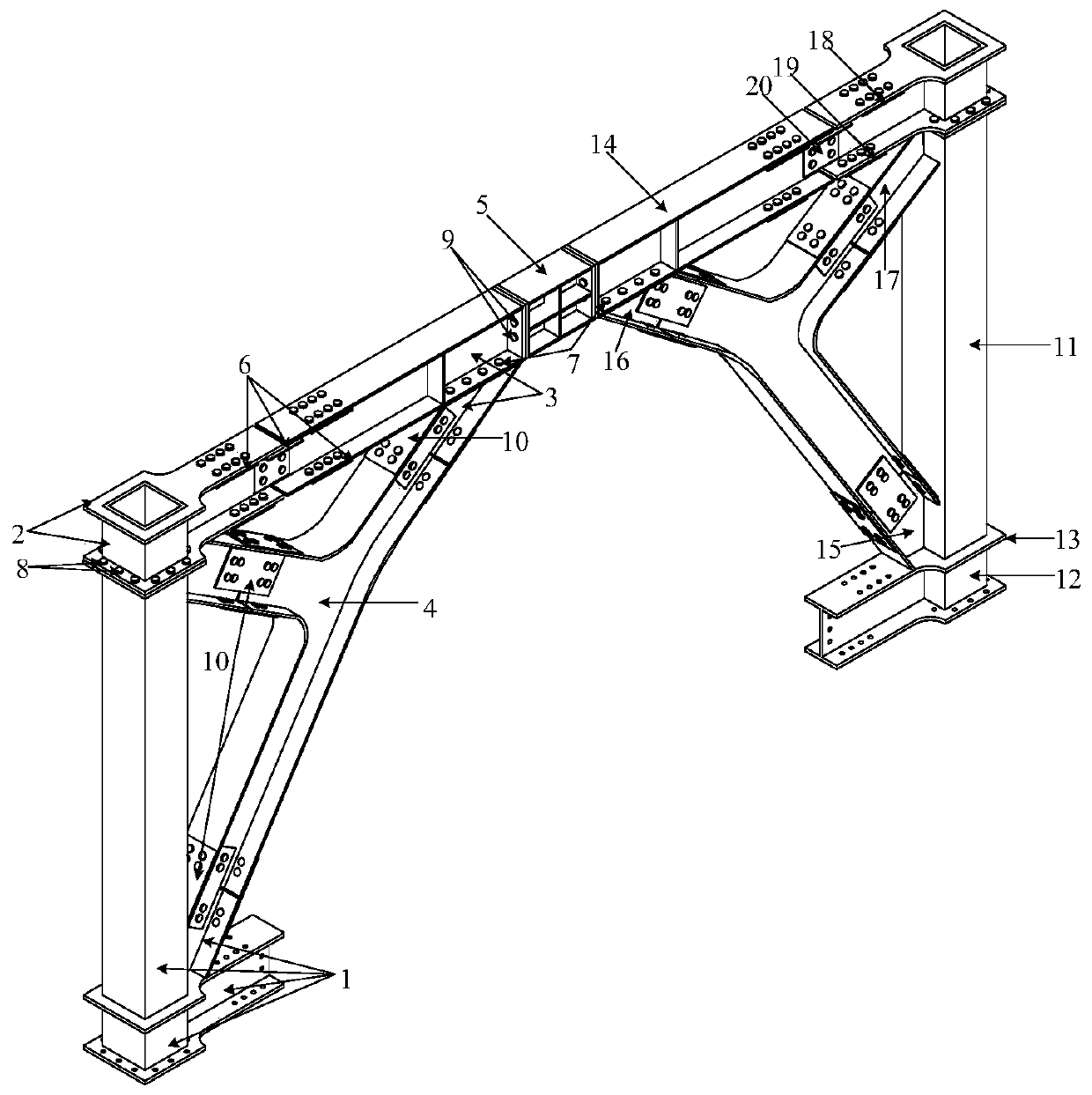 Large-headroom flanged restorable-function steel-framed eccentrically braced system