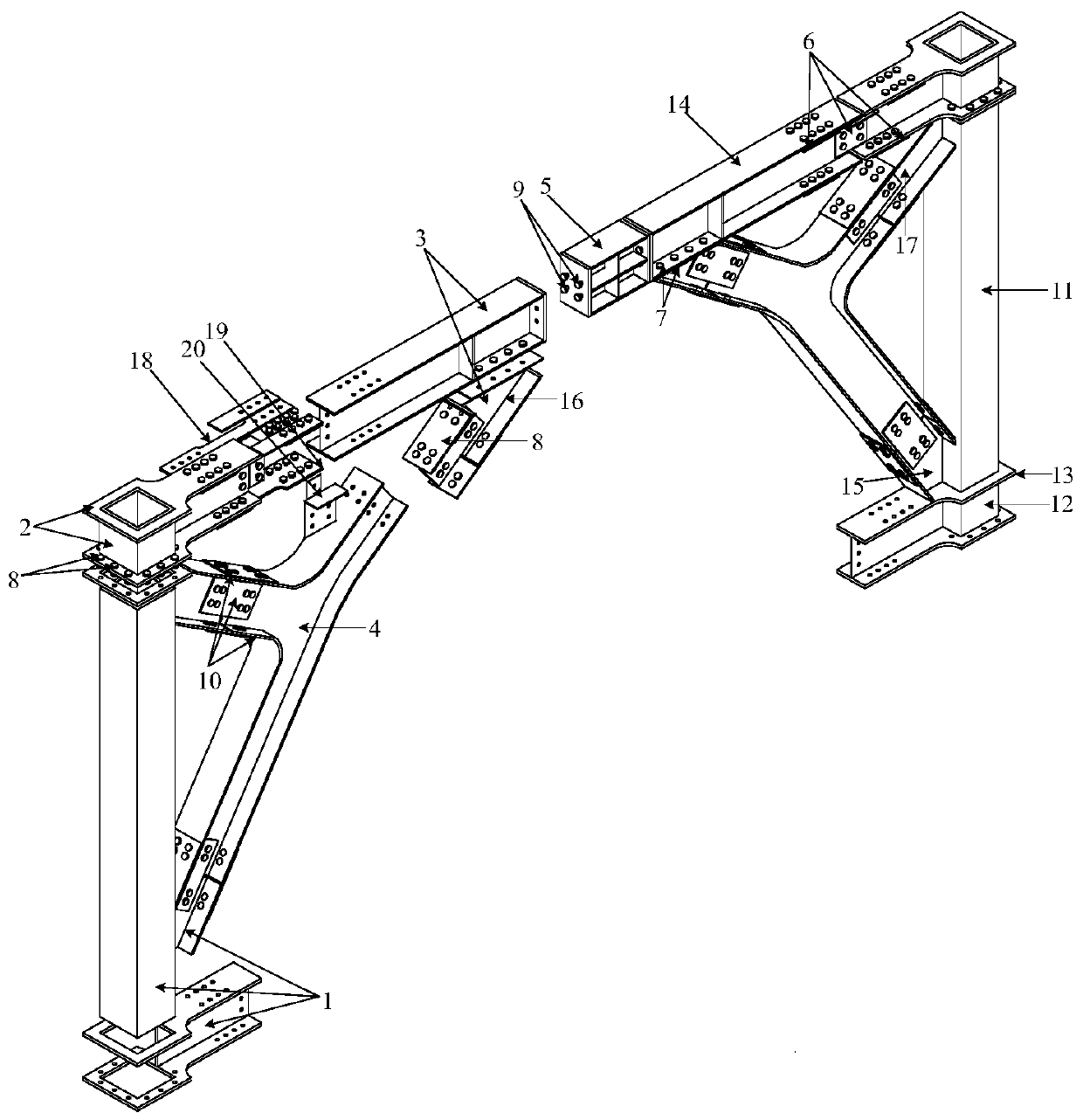 Large-headroom flanged restorable-function steel-framed eccentrically braced system