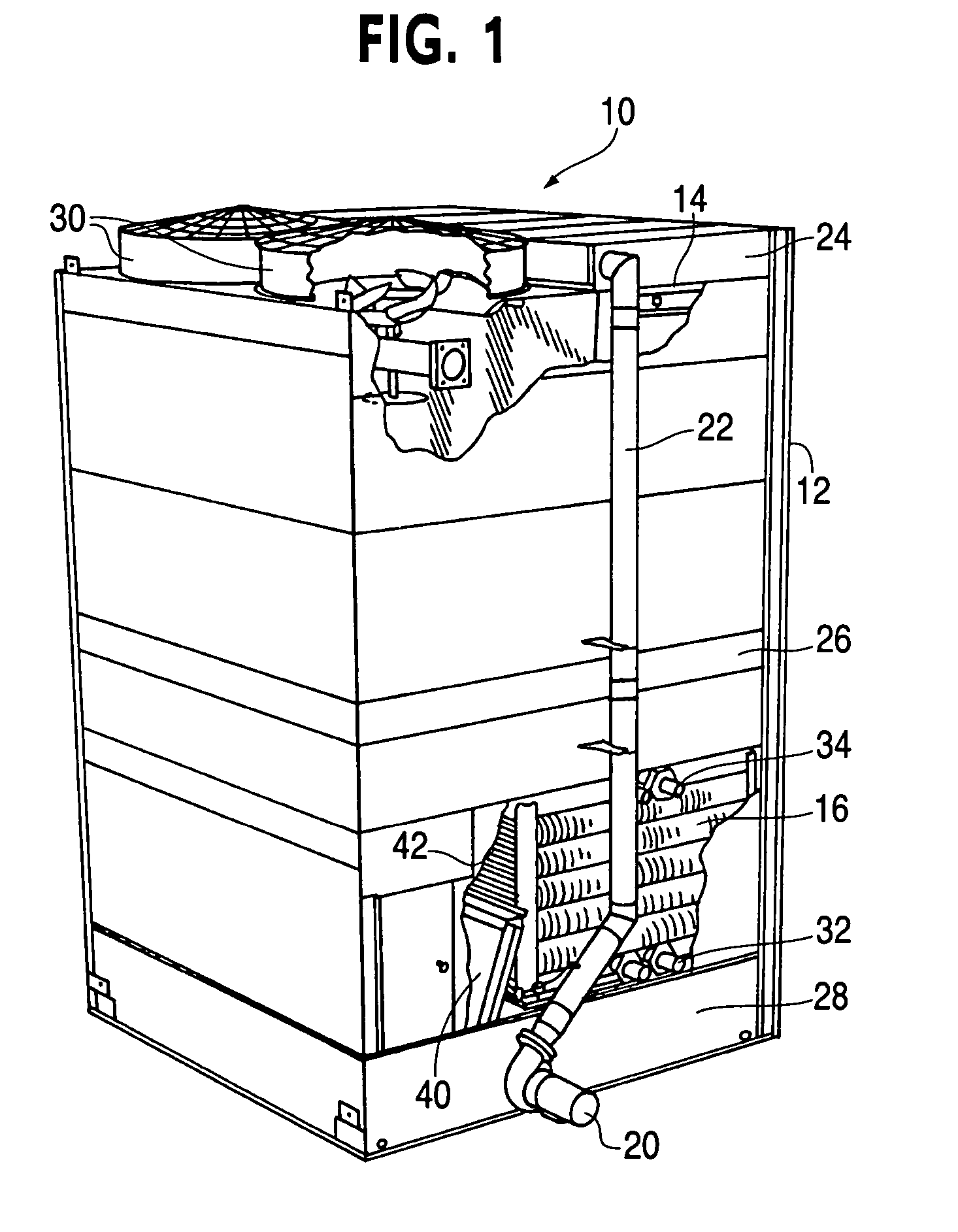 Fluid cooler with evaporative heat exchanger and intermediate distribution