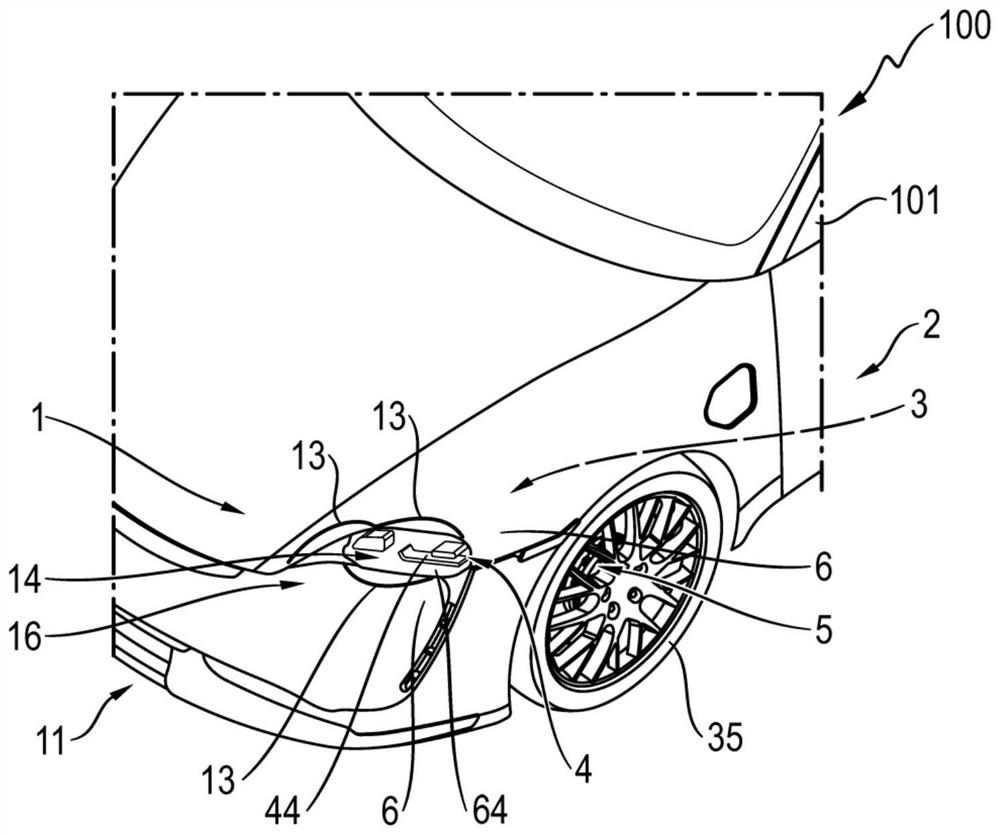 Vehicle component structures and motor vehicles