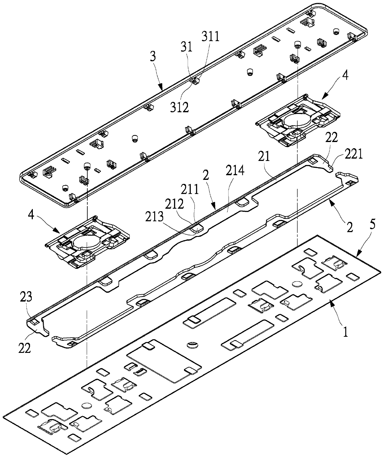 Button device and its balance bar structure