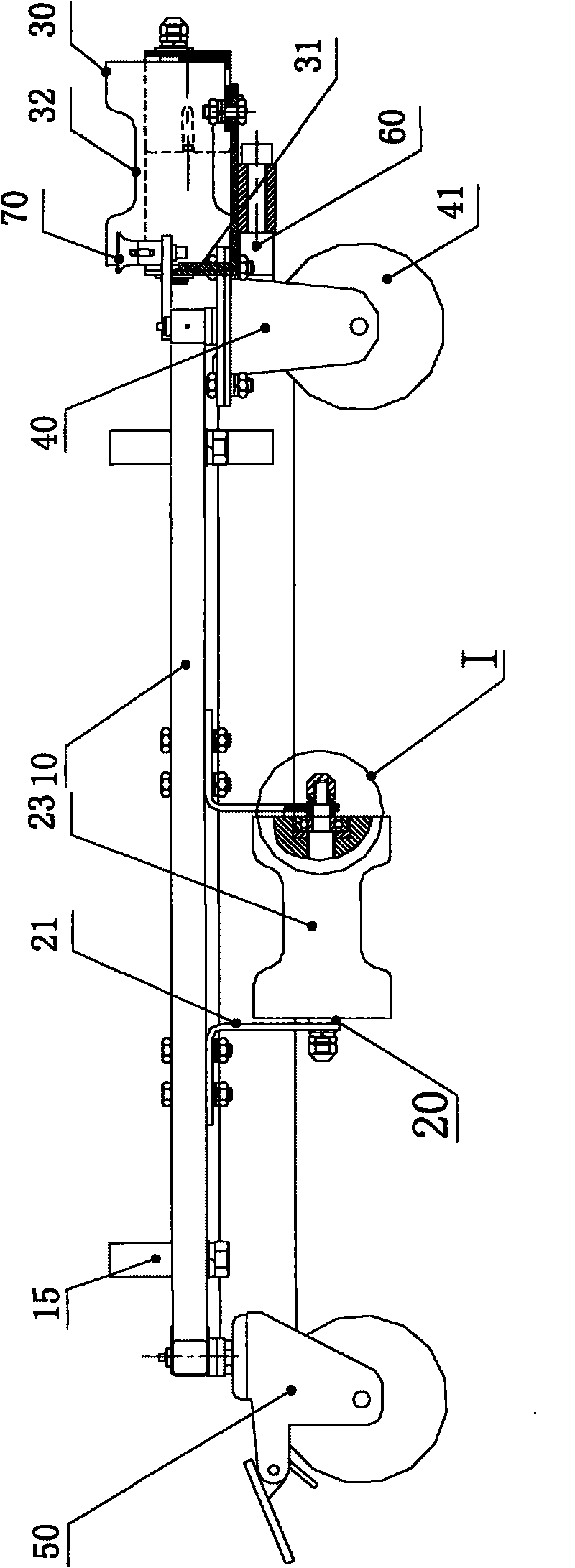 Double-rail travelling wheel carriage and railway lighting lamp