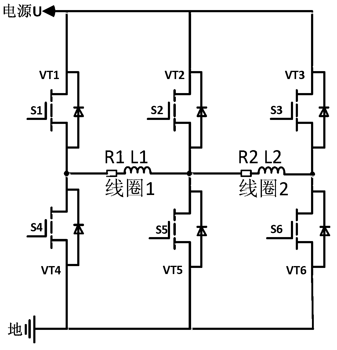 Space vector-based switching power amplifier for purely-electromagnetic magnetic bearing system