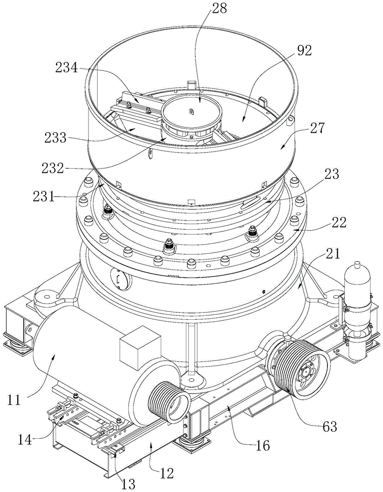 A hydraulic cone crusher