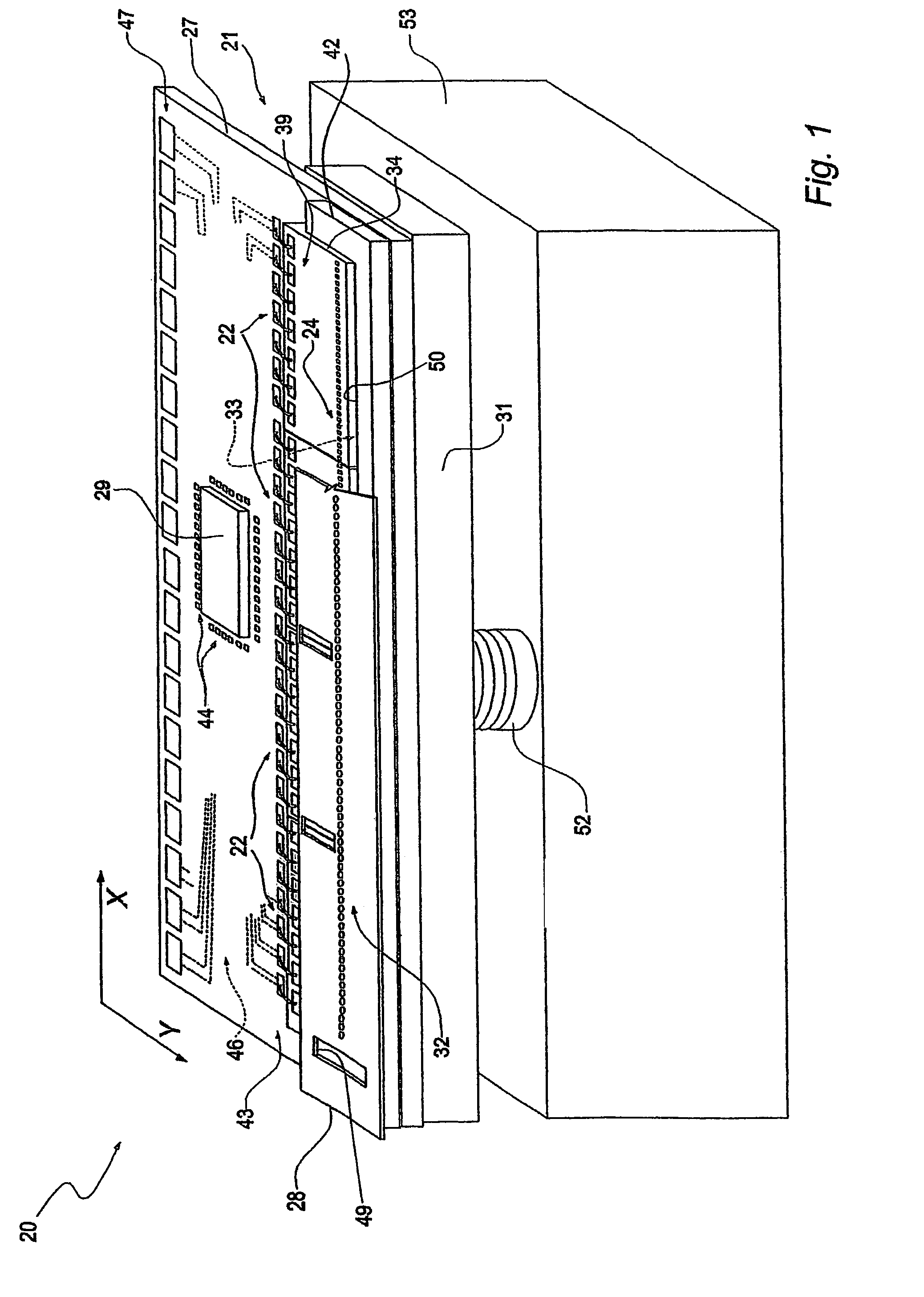 Parallel ink jet printing device and relative manufacturing