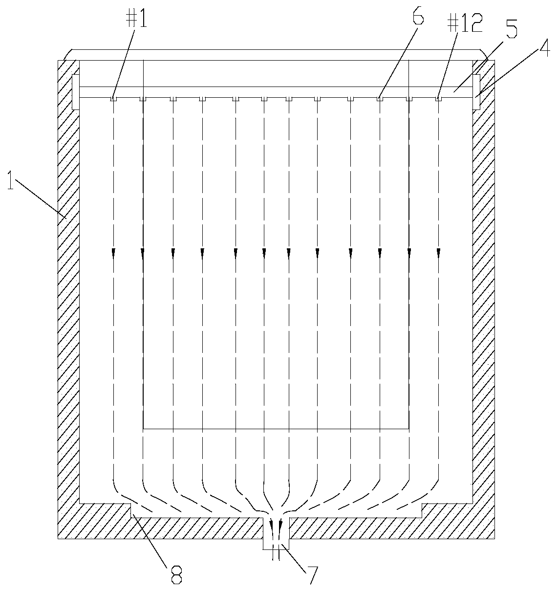 Electrolytic cell with uniform vertical inflowing feeding