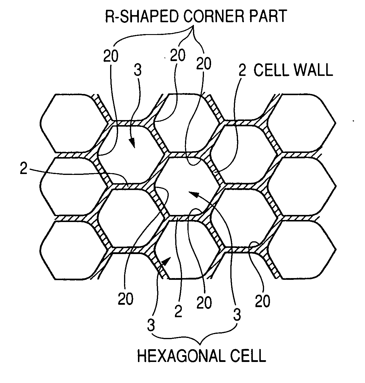 Hexagonal cell honeycomb structure body
