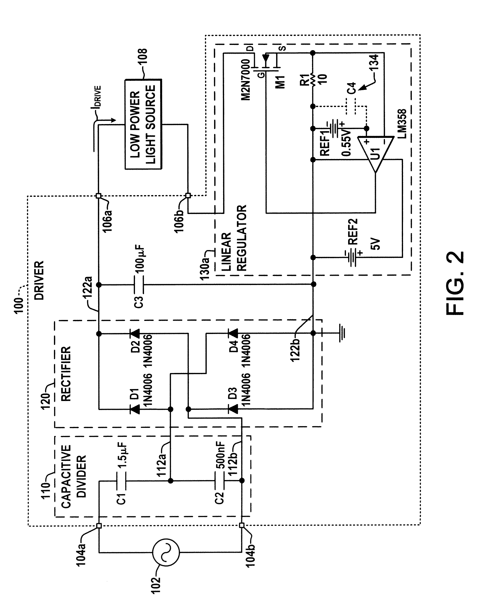 High efficiency low power capacitor charged DC driver