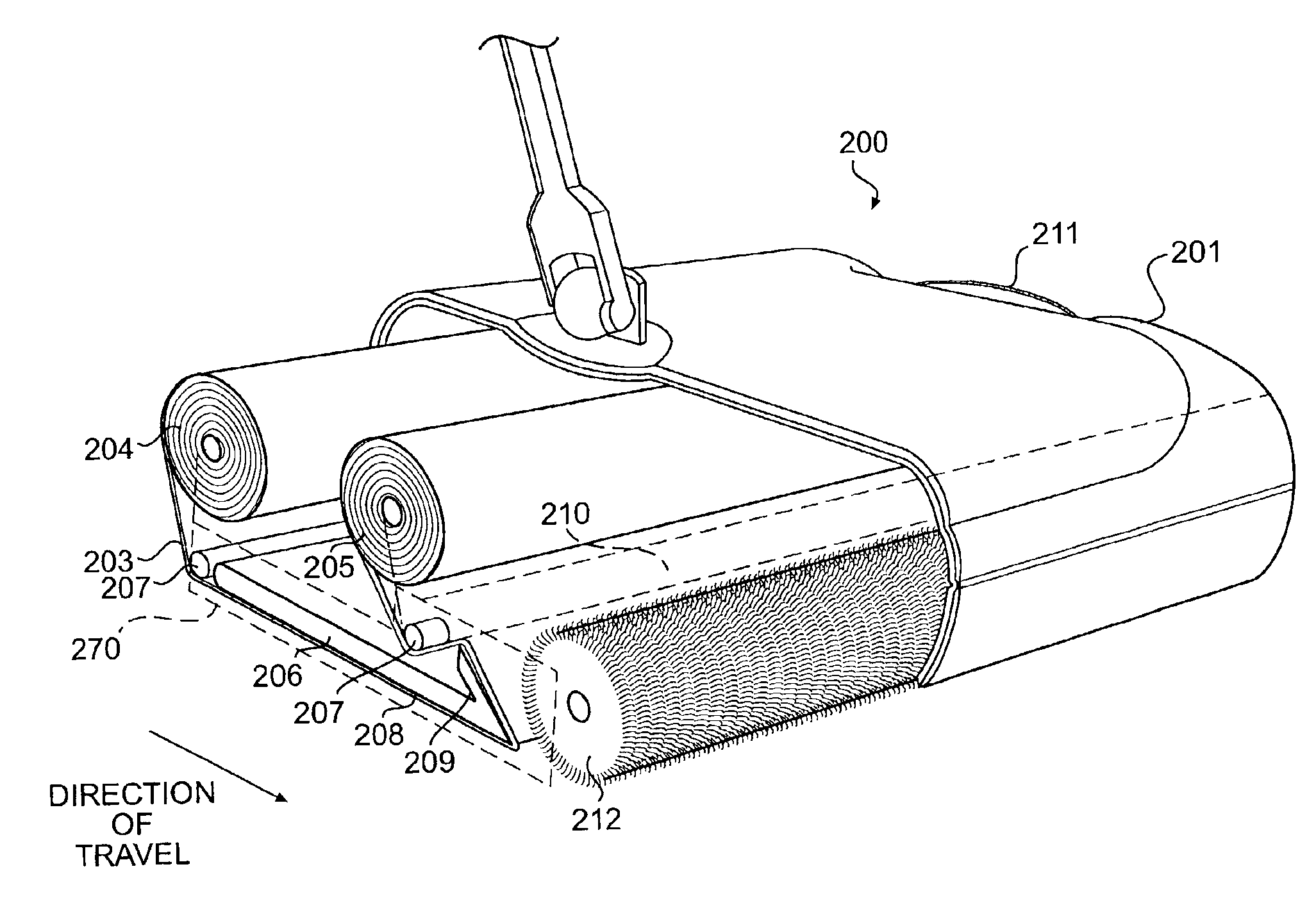 Cleaning apparatus with continuous action wiping and sweeping