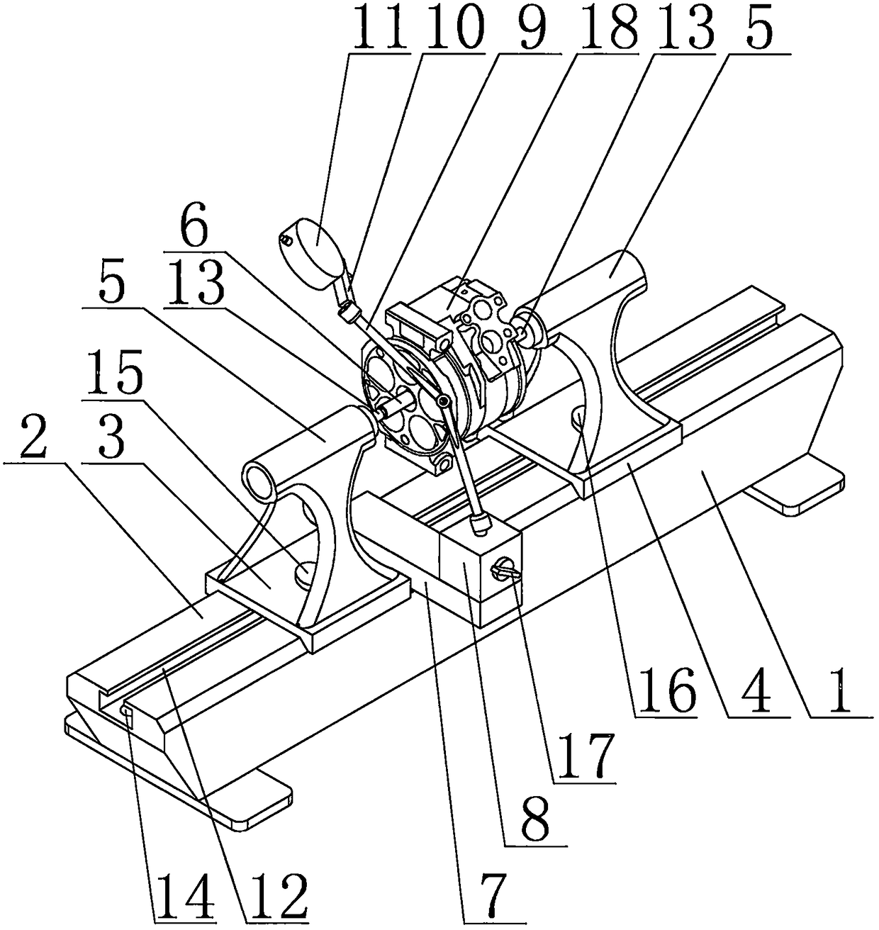 Device for measuring coaxiality of central holes of front and rear cylinder bodies