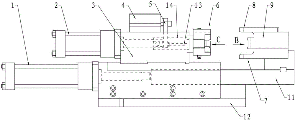 Cutting-off and material returning device for cutting off automobile door glass guide rails