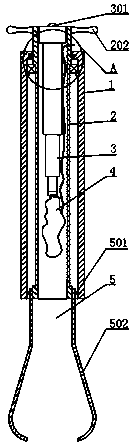 Specimen fixing and taking-out device under celioscope