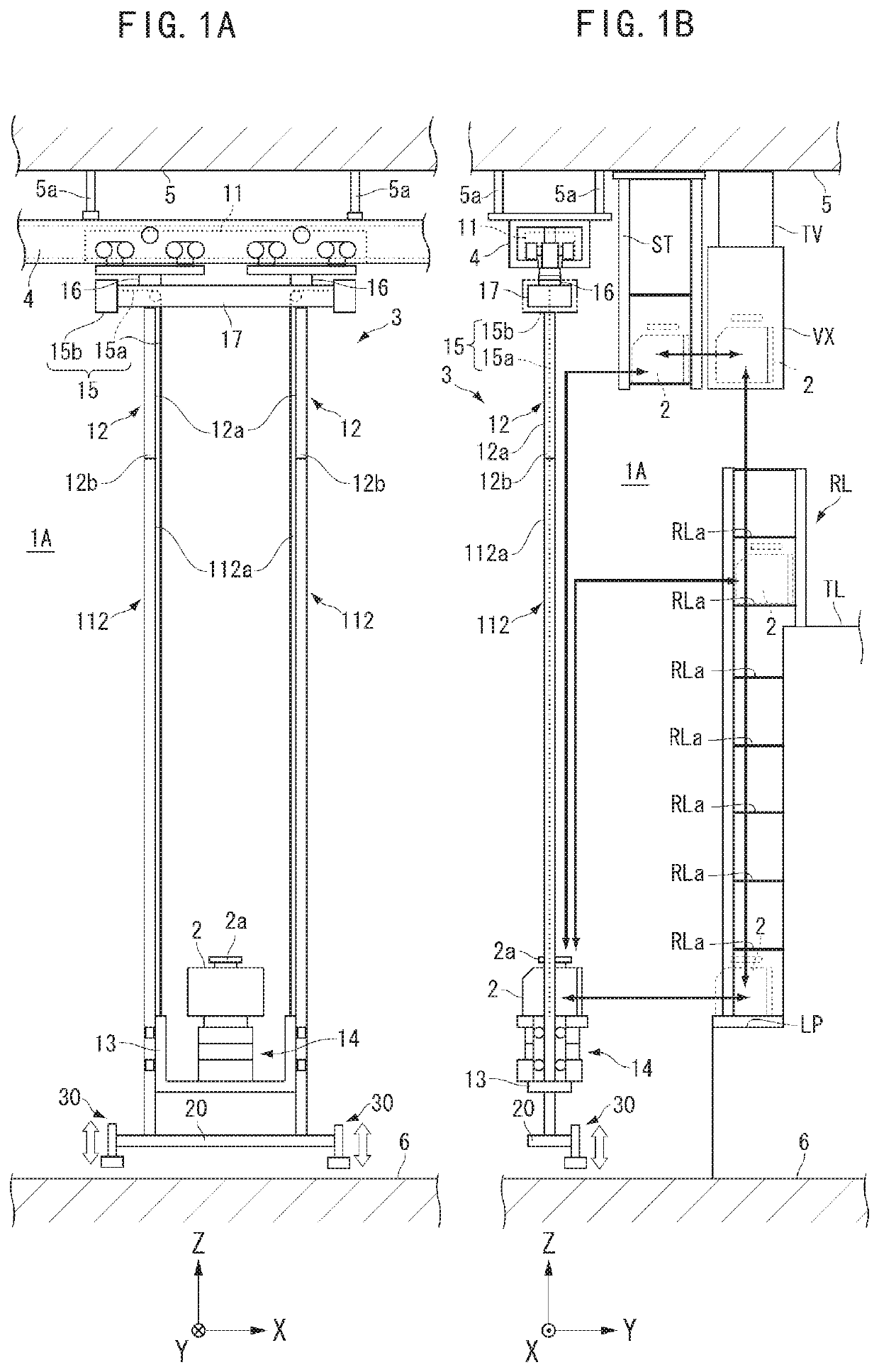 Overhead transport vehicle and transport system