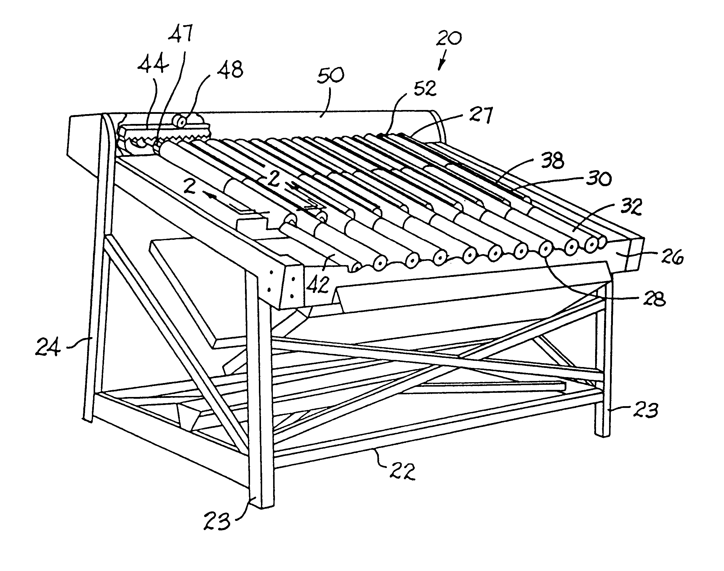 Peeling apparatus with segmented roller assemblies