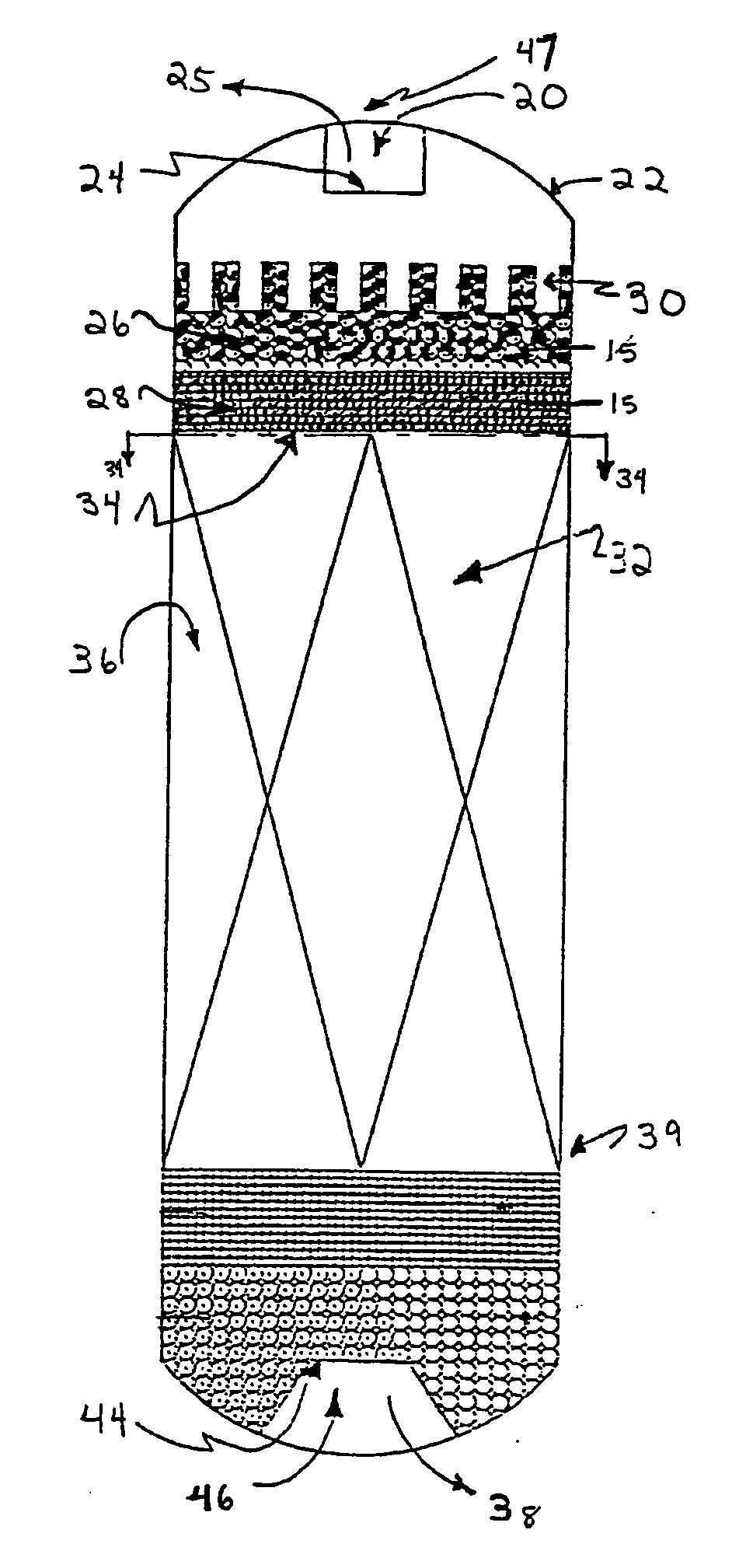 Filtering medium and method for contacting solids containing feeds for chemical reactors