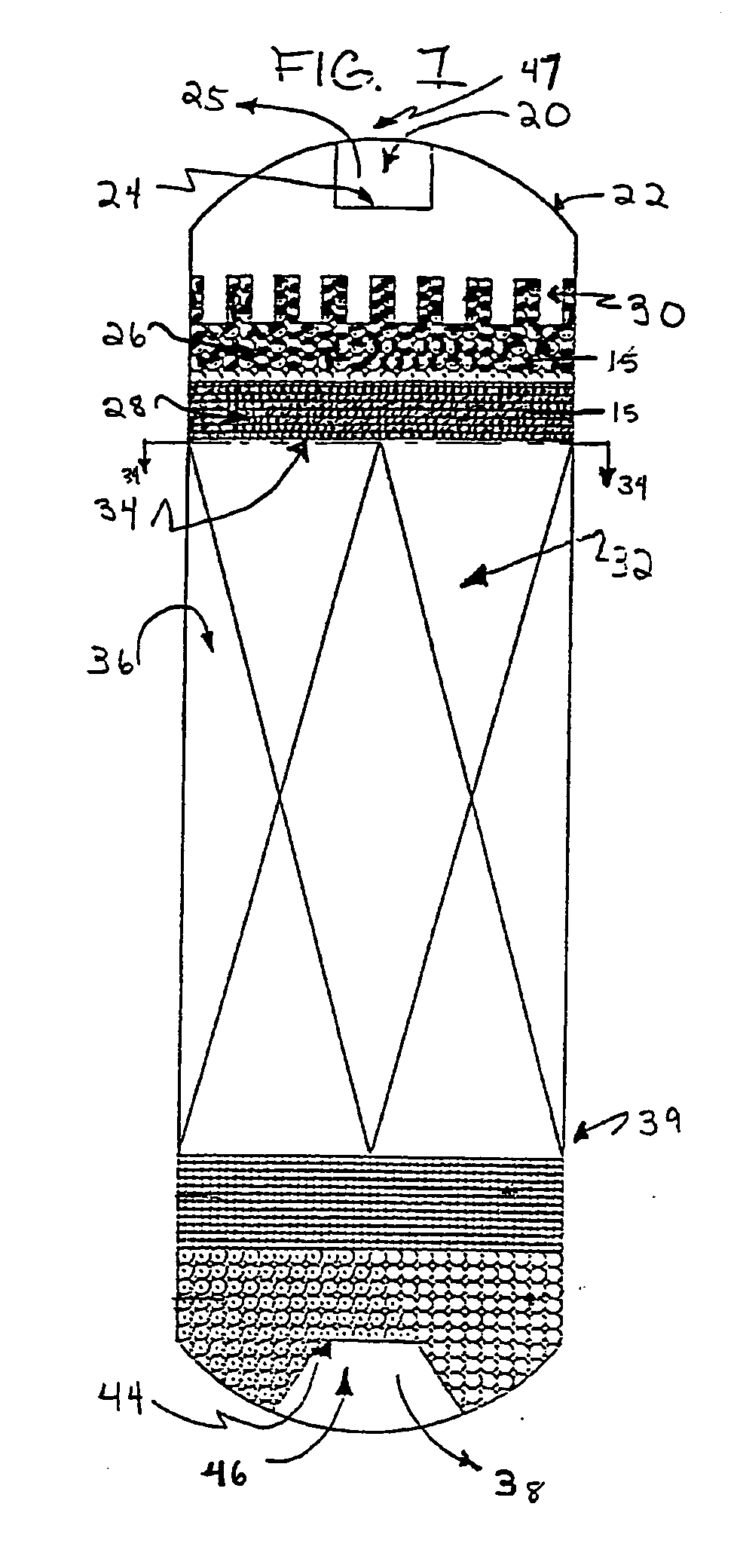 Filtering medium and method for contacting solids containing feeds for chemical reactors