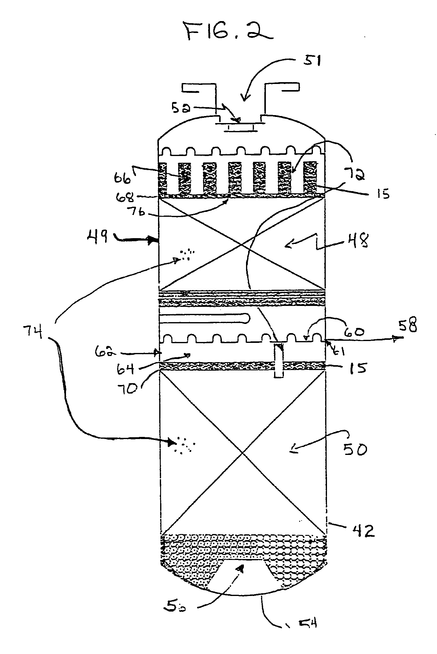 Filtering medium and method for contacting solids containing feeds for chemical reactors