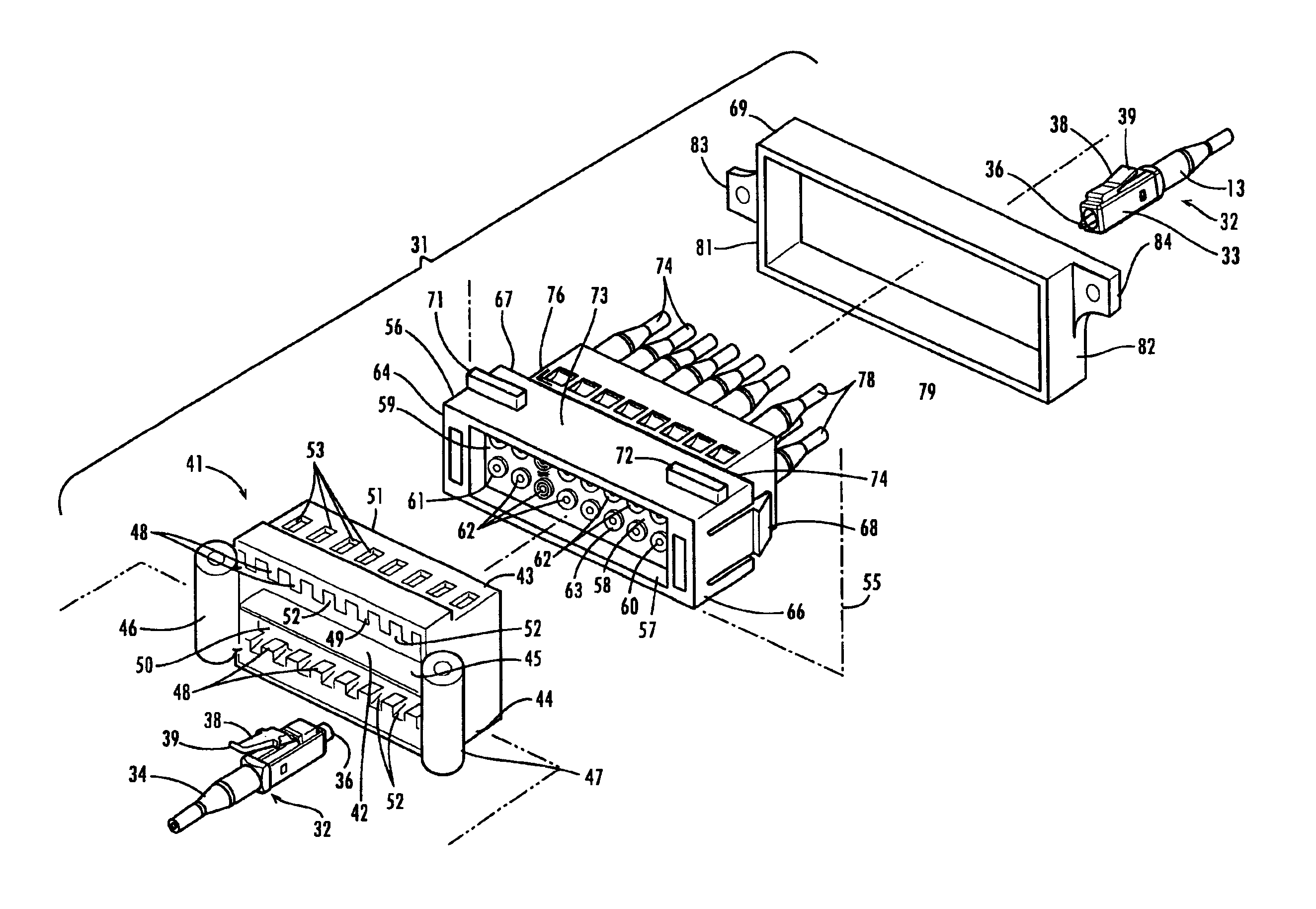 High density modular backplane connector for fiber optics