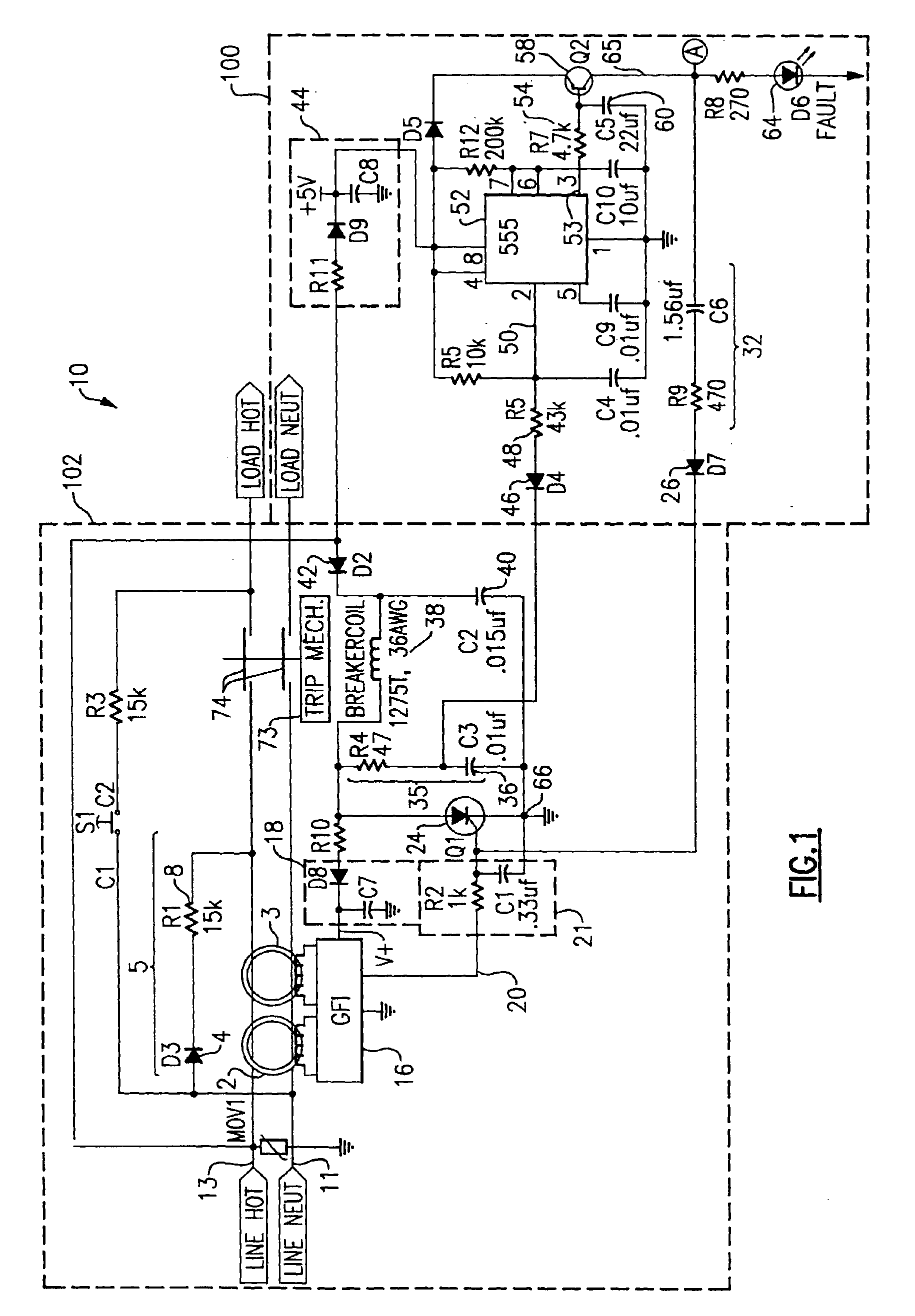 Circuit protection device with half cycle self test