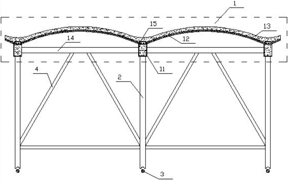 Beam-string-structured double-curved arched roof board beam structure
