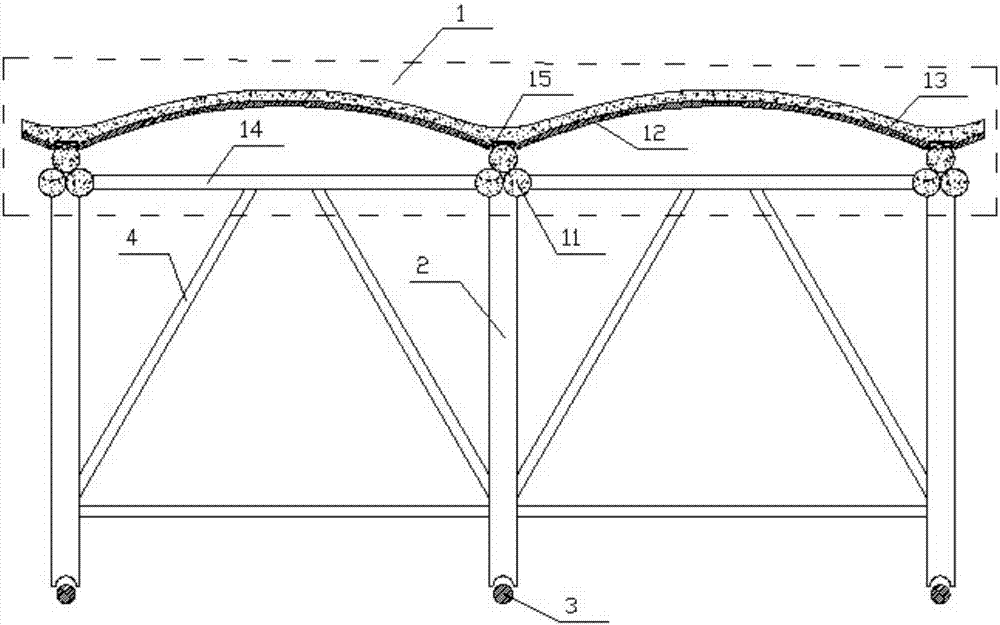 Beam-string-structured double-curved arched roof board beam structure