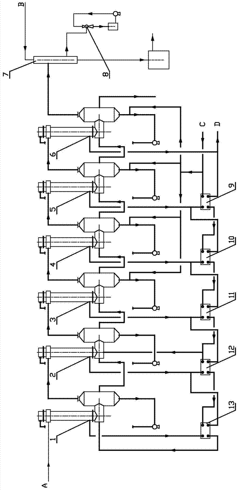 Multi-effect evaporation concentration device and process for sulfuric acid and its salt solution