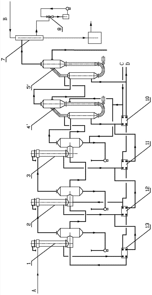 Multi-effect evaporation concentration device and process for sulfuric acid and its salt solution