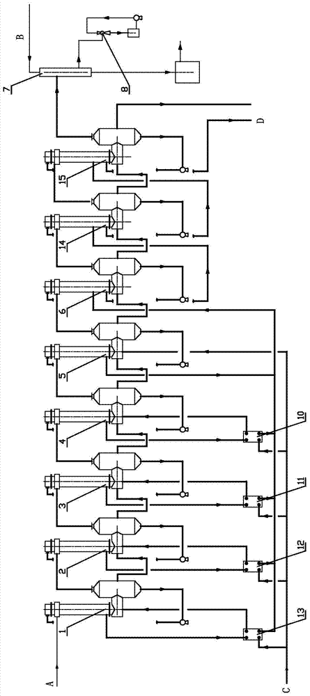 Multi-effect evaporation concentration device and process for sulfuric acid and its salt solution