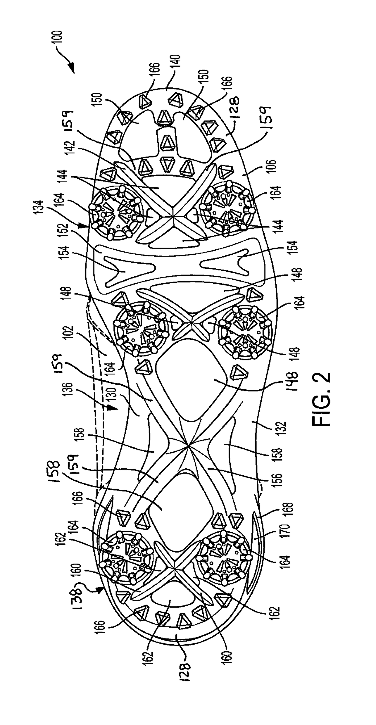 Golf shoe with an outsole having a skeletal frame