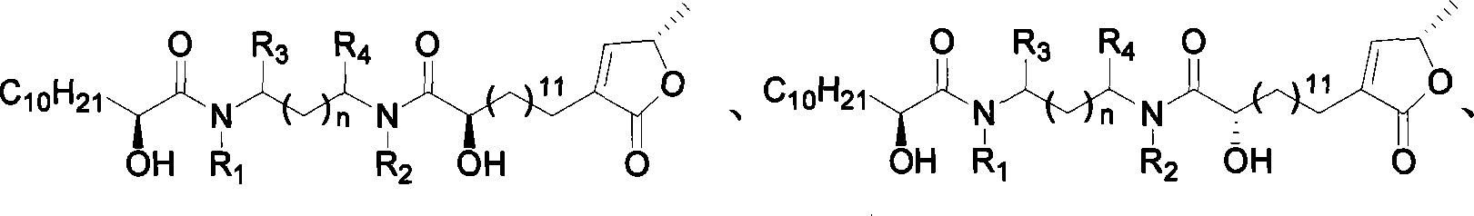 Lactone compound of sweetsop connected through amido bond, synthetic method and application