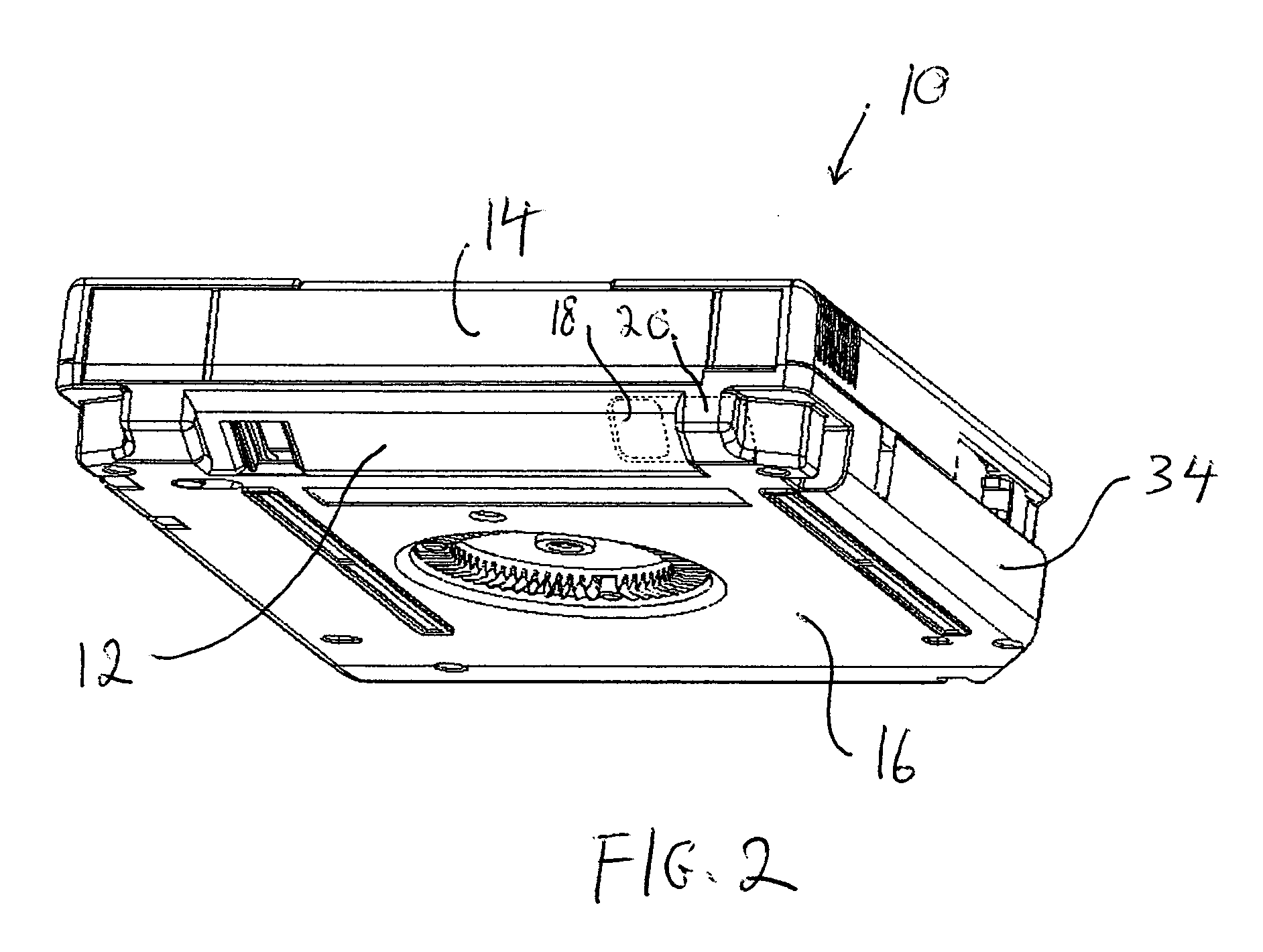 Cartridge with slanted memory chip and conforming wall