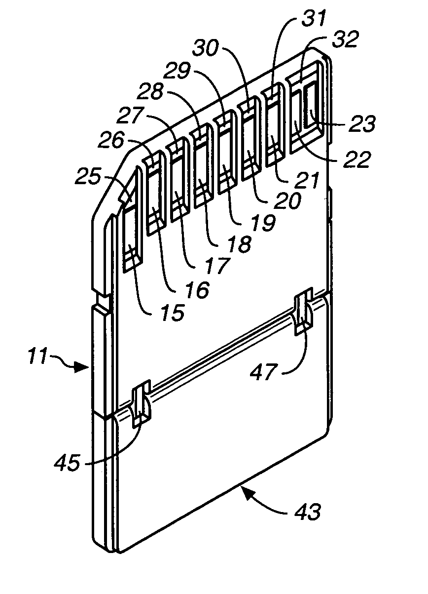 Memory card with two standard sets of contacts and a contact covering mechanism