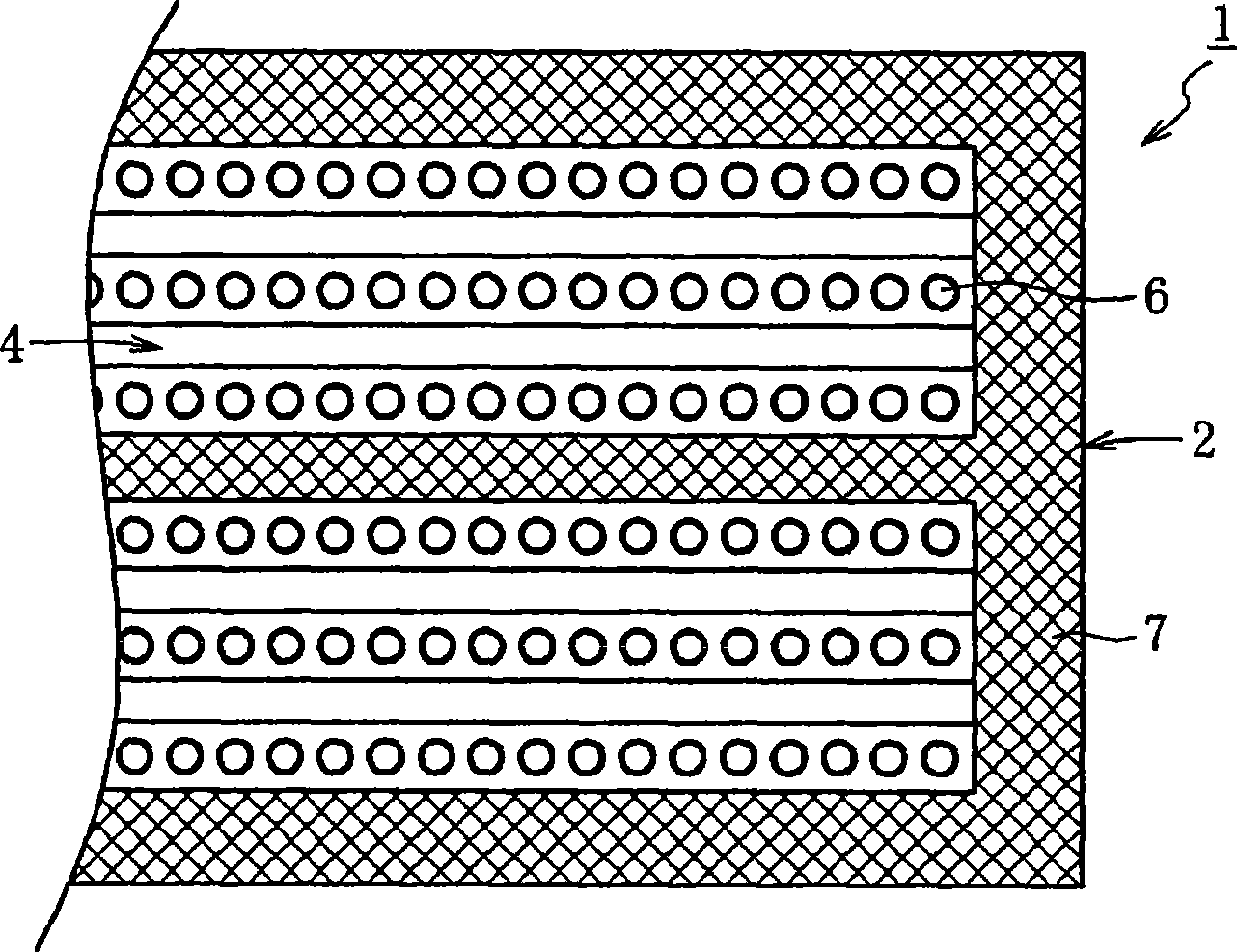 Bushing for production of glass continuous filament, equipment for producing glass continuous filament and process for production of the filament using the equipment