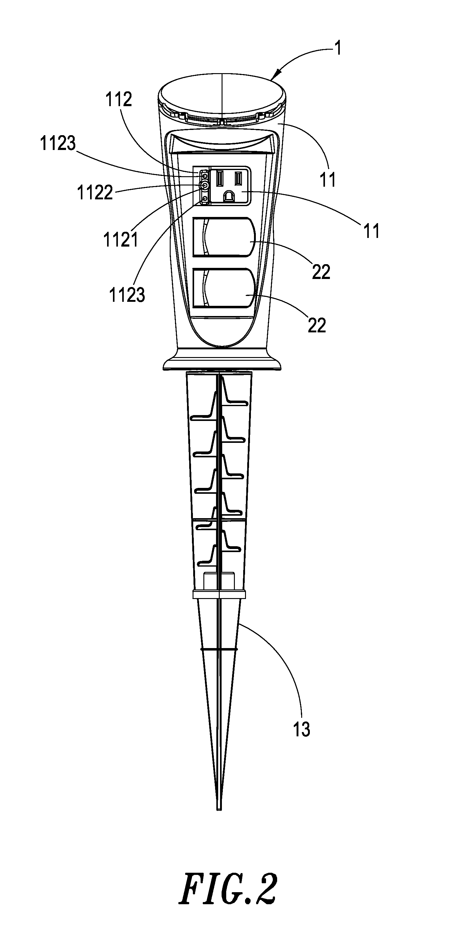 Outdoor power socket having a recessed part to accommodate a connection element for attaching a protective lid