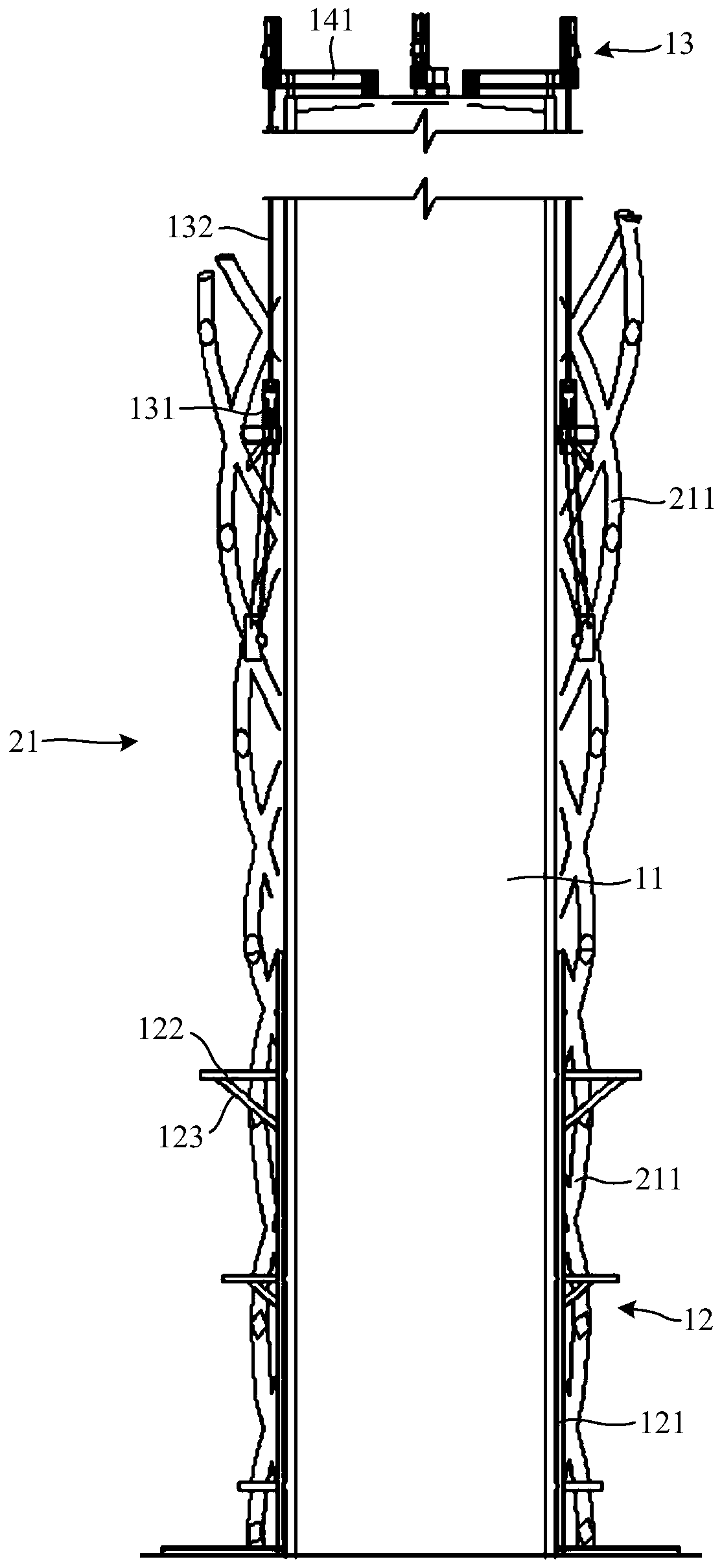 Building device for cylindrical deformed steel structure and construction method thereof