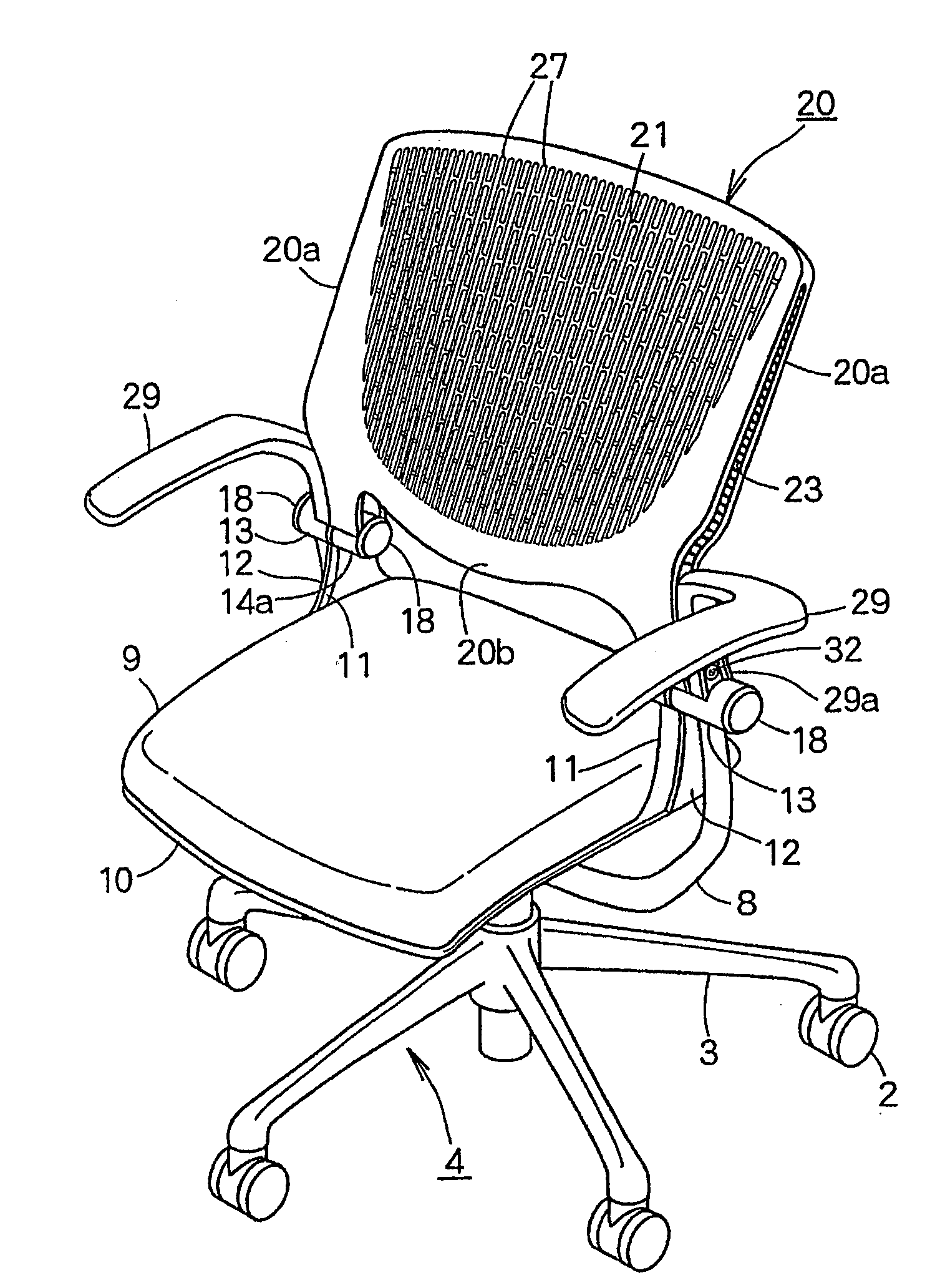 Backrest device in a chair