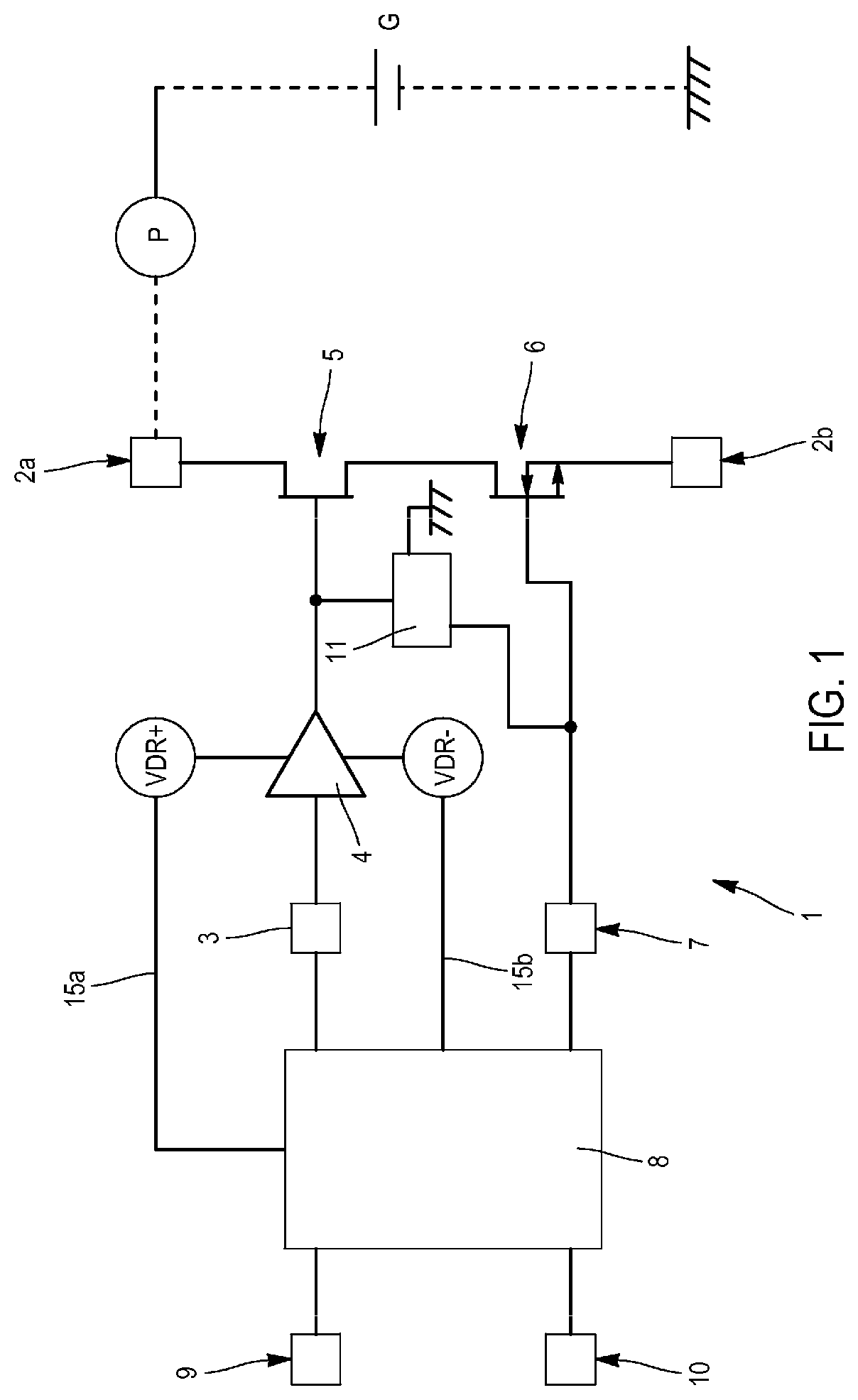 Power circuit switching device having a passive protection circuit