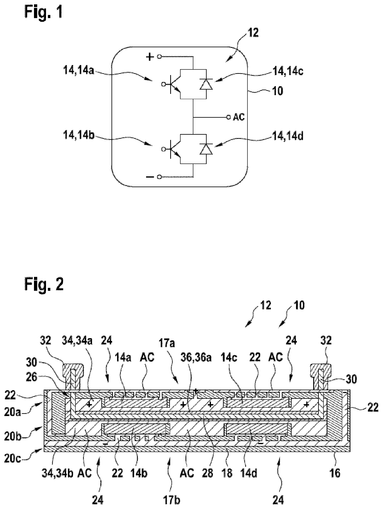 Cooled electronics package with stacked power electronics components