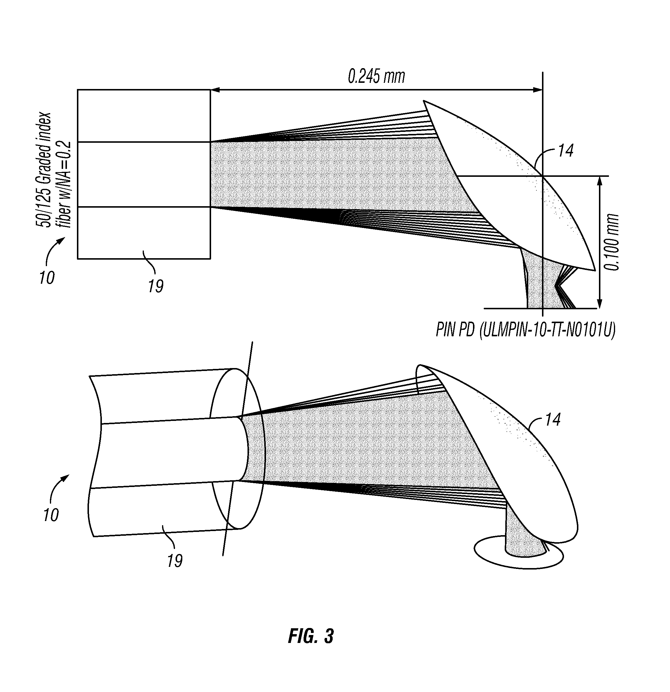 Coupling device having a structured reflective surface for coupling input/output of an optical fiber