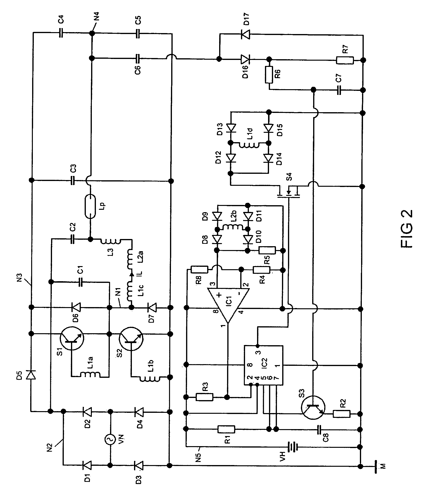 Circuit arrangement and method for operation of lamps