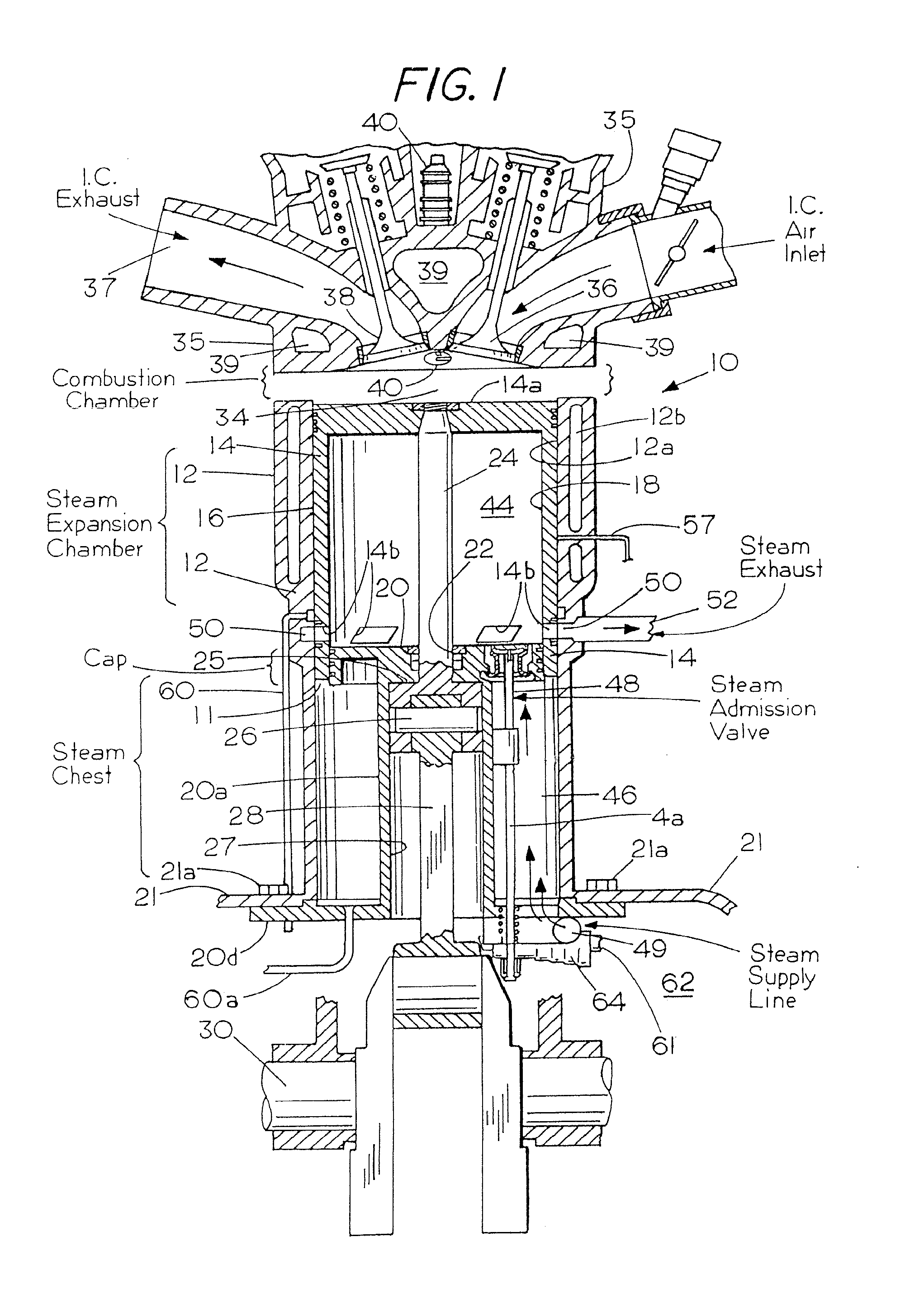 Internal combustion engine with auxiliary steam power recovered from waste heat