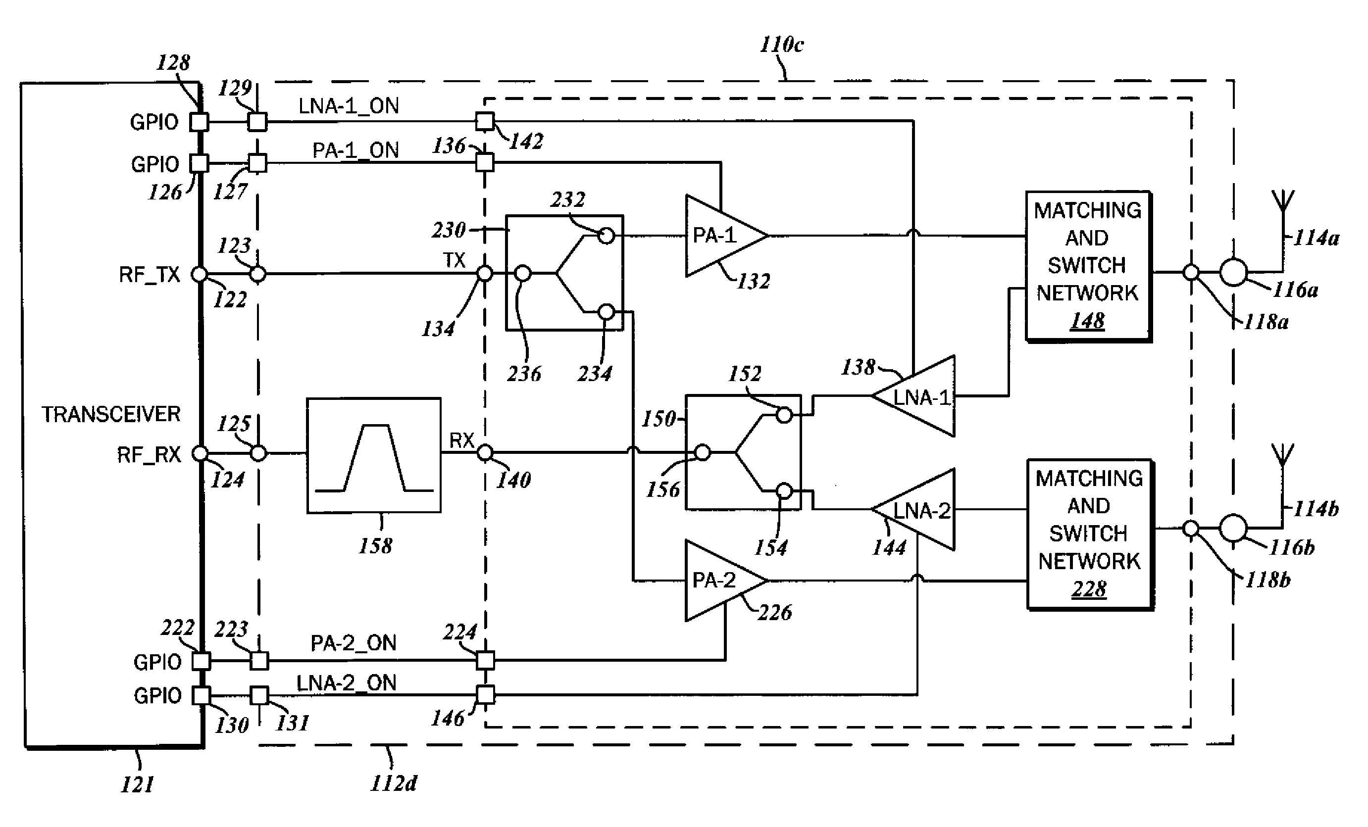 Radio frequency front end circuit with antenna diversity for multipath mitigation