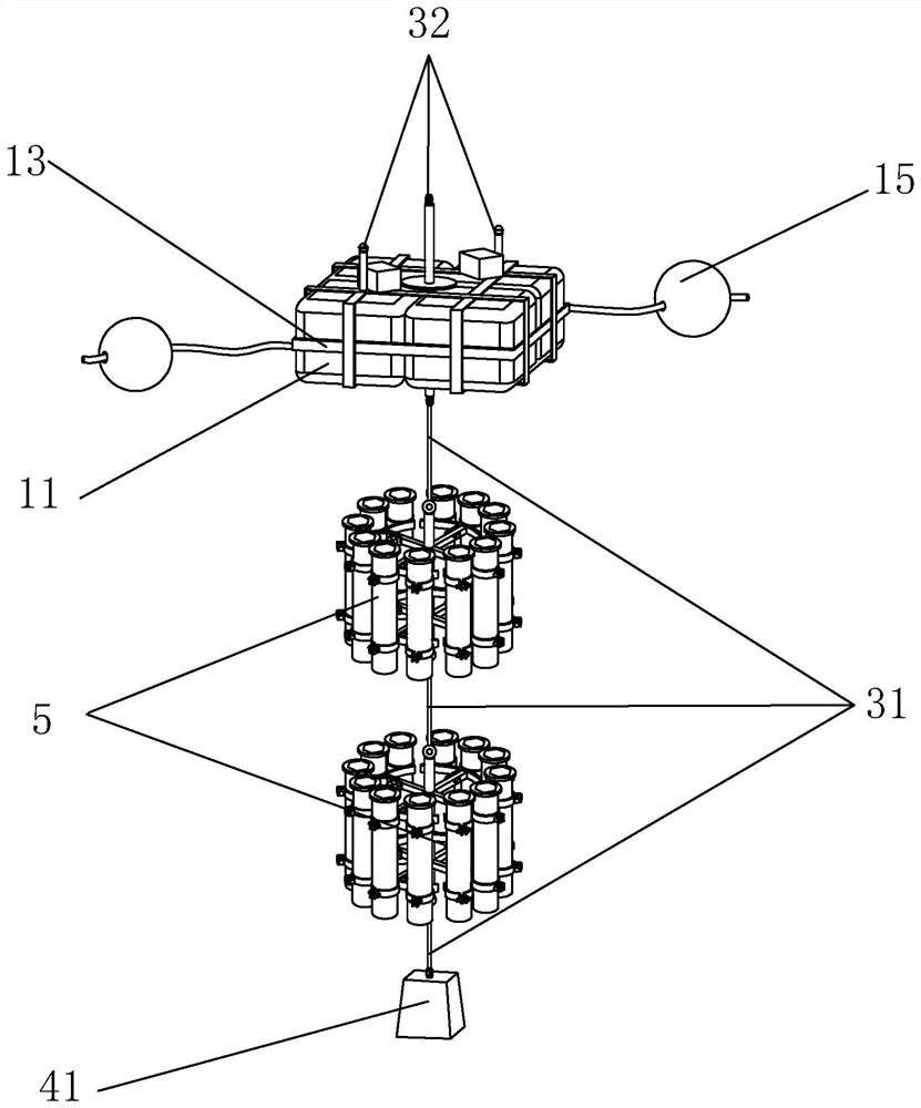 A floating anchor chain expandable sedimentation particle capture device