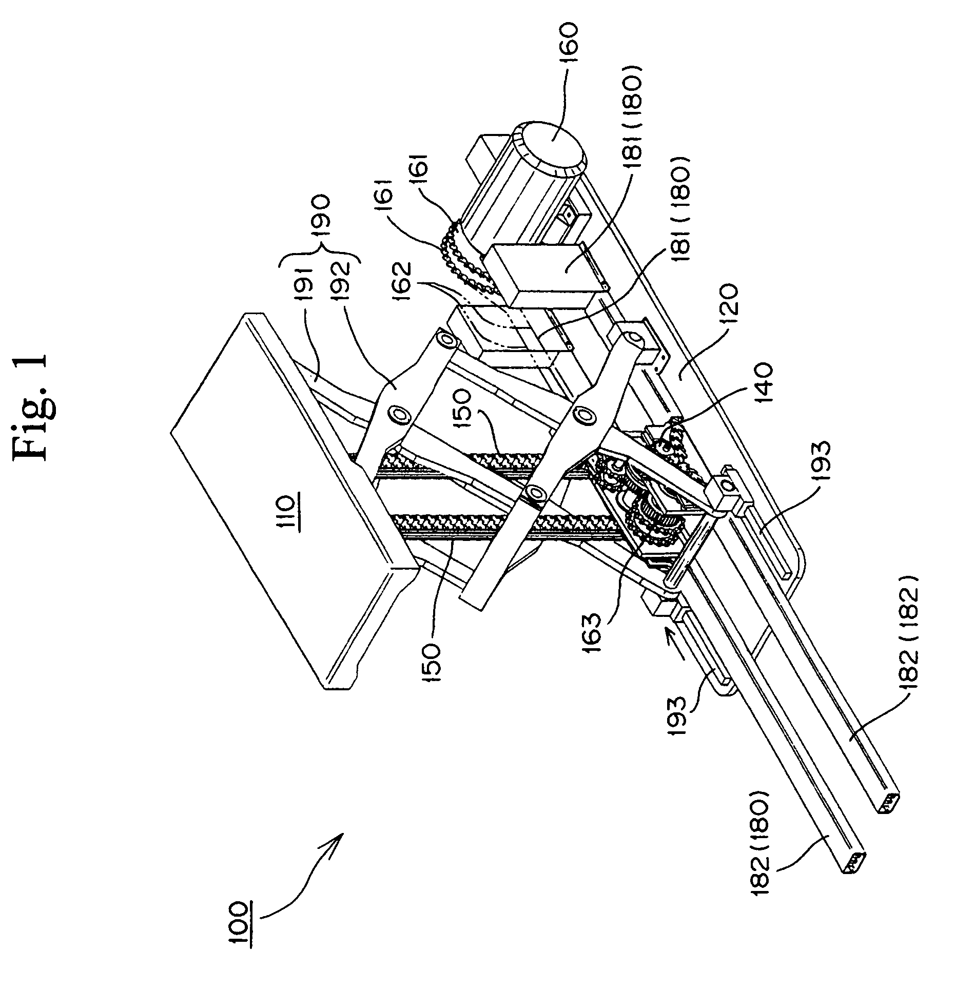 Hoisting and lowering device having engagement chains